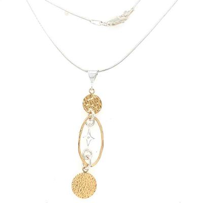 MIXED METALS HAMMERED &amp; TEXTURED CZ NECKLACE