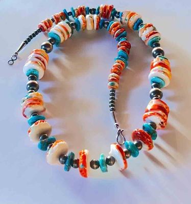 SILVER NAVAJO PEARLS &amp; MIXED BEADS NECKLACE - NAVAJO - CHARLENE LITTLE