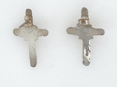 SILVER CORAL CROSS STUD EARRINGS NAVAJO-RB