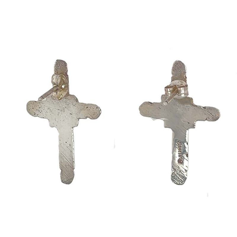 SILVER CORAL CROSS STUD EARRINGS NAVAJO-RB