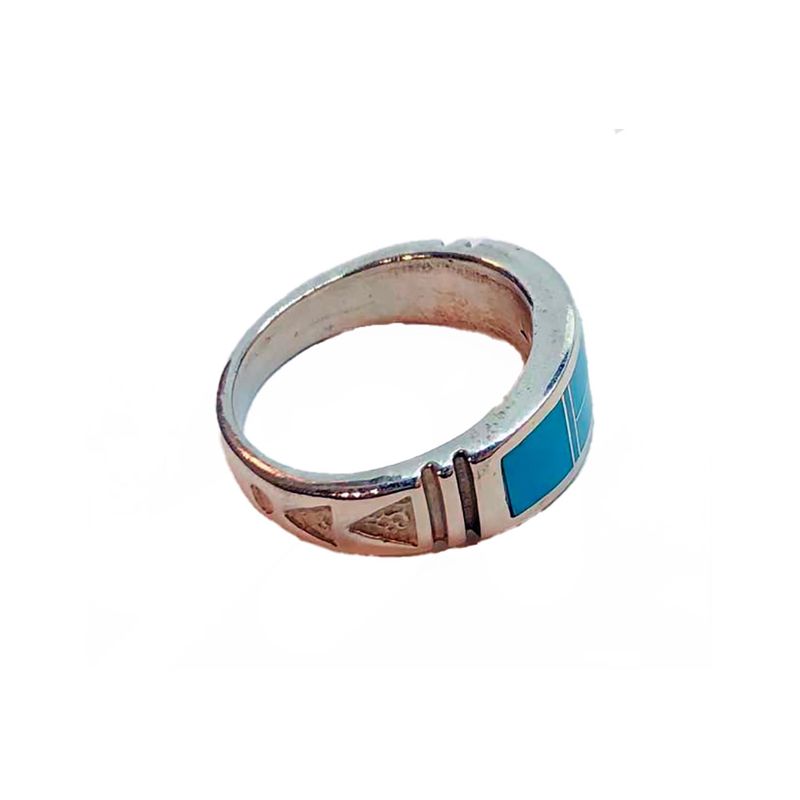 SILVER TURQUOISE INLAY RING NAVAJO-RICK TOLINO SIZE 11