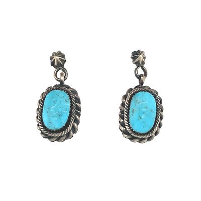 SILVER TURQUOISE EARRINGS NAVAJO-ANDREW VANDEVER
