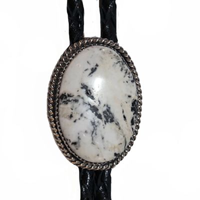 SILVER WHITE BUFFALO BOLO TIE NAVAJO-ETTA BELIN