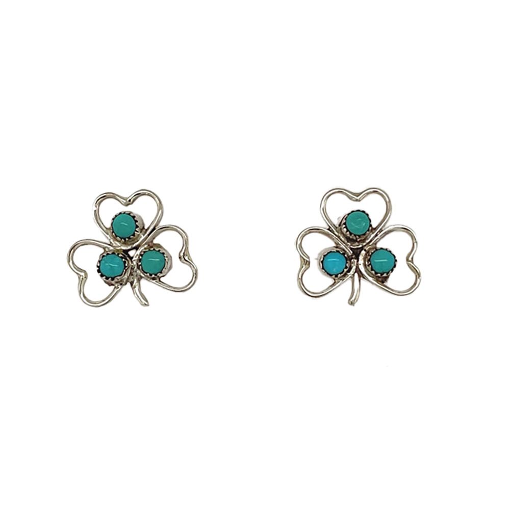 SILVER TURQUOISE CLOVER EARRINGS ZUNI-HAZEL PABLITO