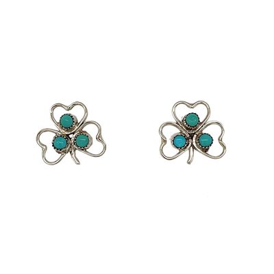 SILVER TURQUOISE CLOVER EARRINGS ZUNI-HAZEL PABLITO