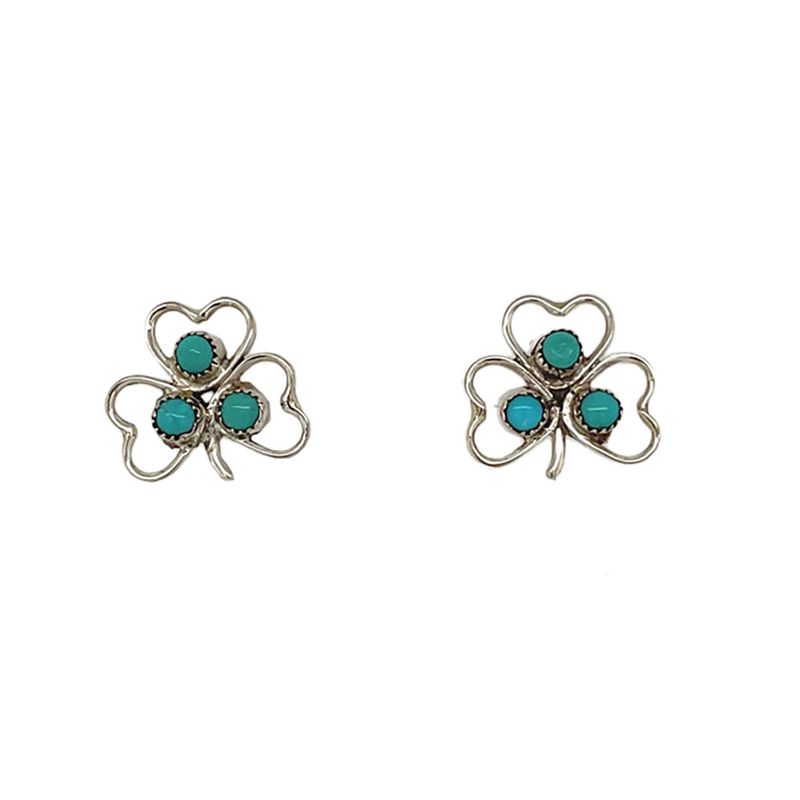 SILVER TURQUOISE CLOVER EARRINGS ZUNI-HAZEL PABLITO