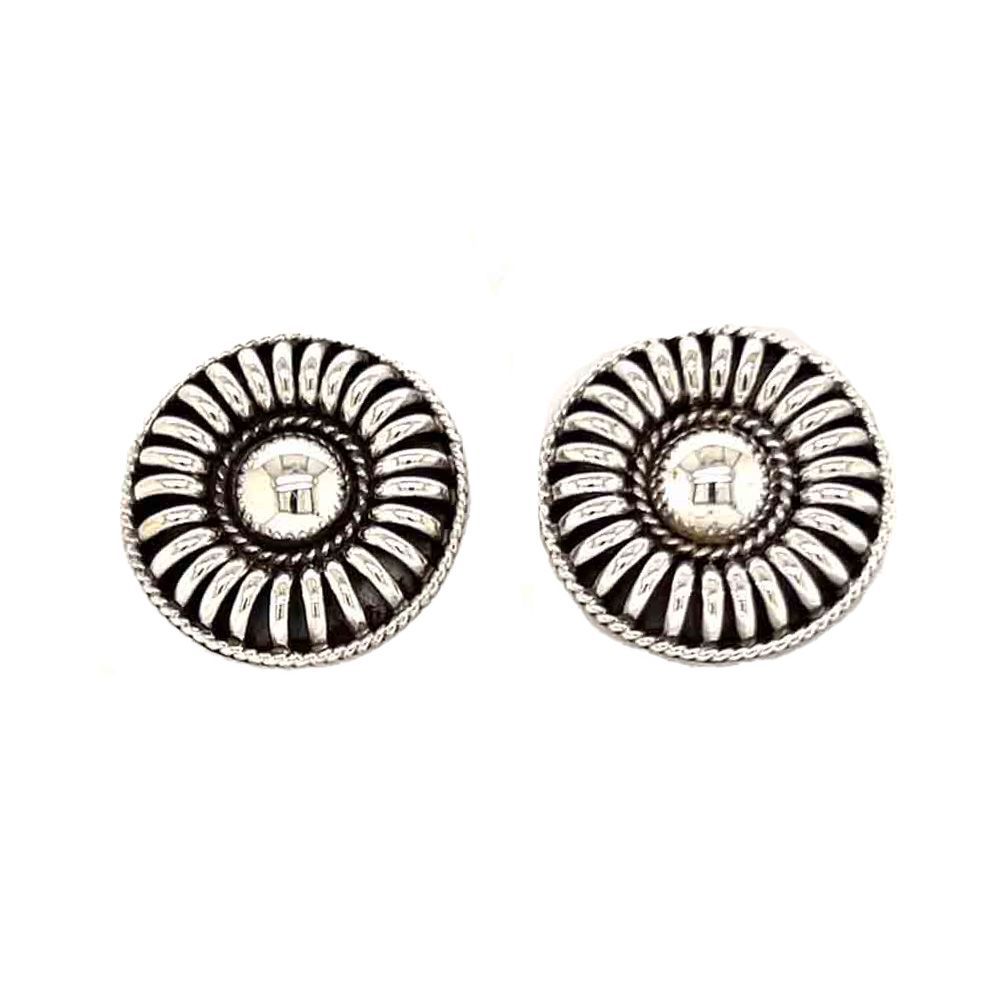 SILVER ROUND RIB EARRING - NAVAJO - THOMAS CHARLEY