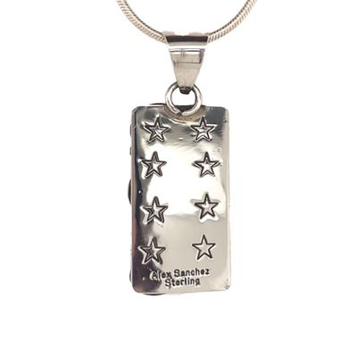 SILVER TURQUOISE & SYMBOLS PENDANT NAVAJO-ALEX SANCHEZ