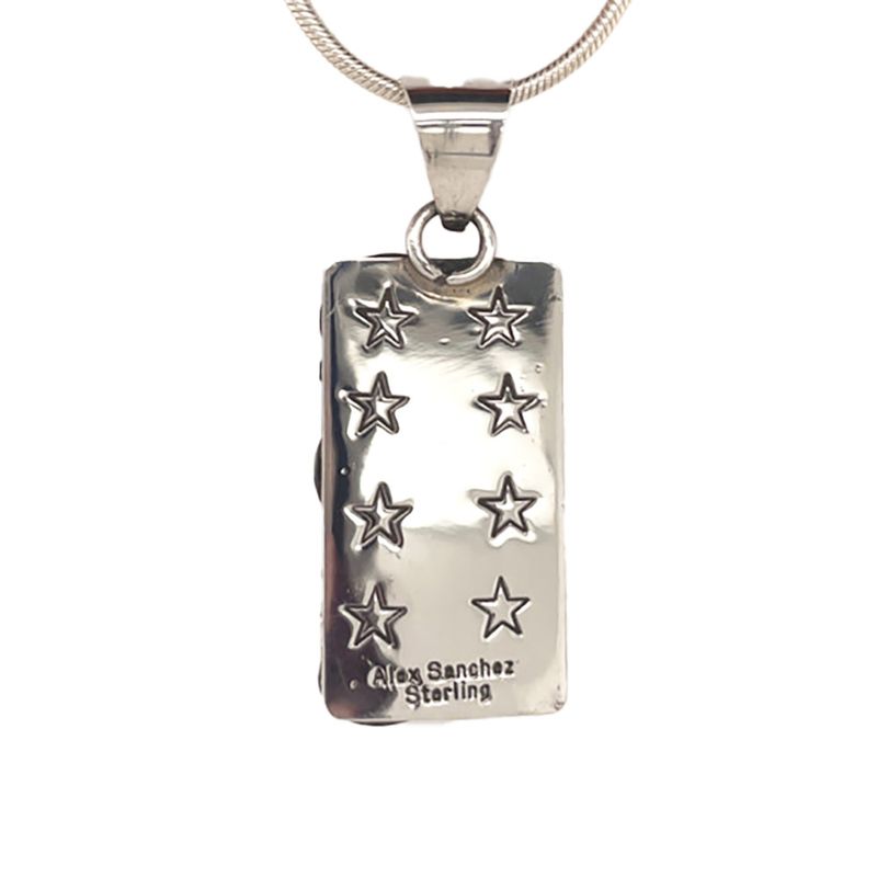 SILVER TURQUOISE &amp; SYMBOLS PENDANT NAVAJO-ALEX SANCHEZ