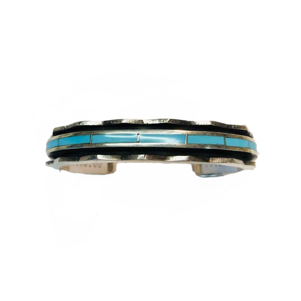 SILVER TURQUOISE INLAY BRACELET ZUNI - LAWRENCE LORETTO