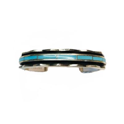 SILVER TURQUOISE INLAY BRACELET ZUNI - LAWRENCE LORETTO