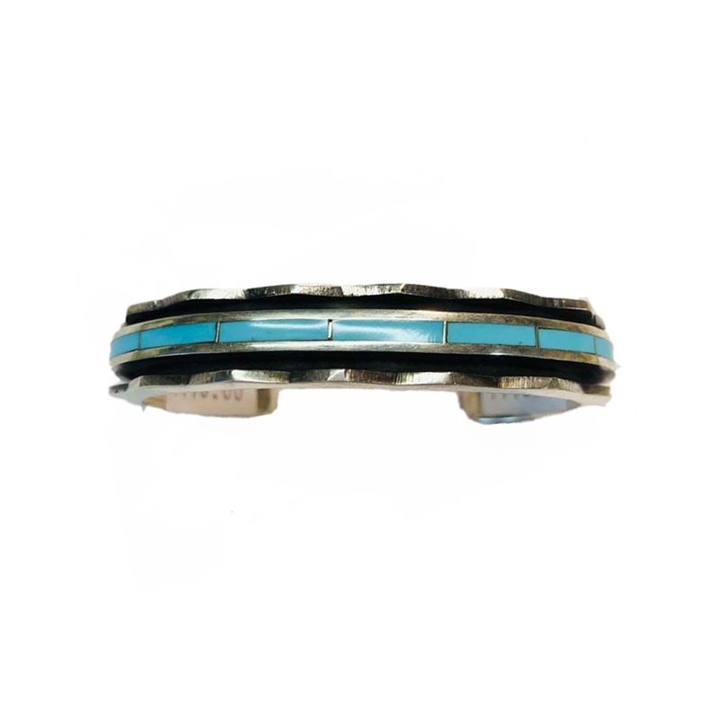 SILVER TURQUOISE INLAY BRACELET ZUNI - LAWRENCE LORETTO