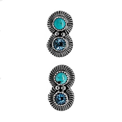 SILVER TURQUOISE & TOPAZ EARRINGS NAVAJO- S. JAKE SILVER TURQUOISE & TOPAZ EARRINGS NAVAJO- S. JAKE