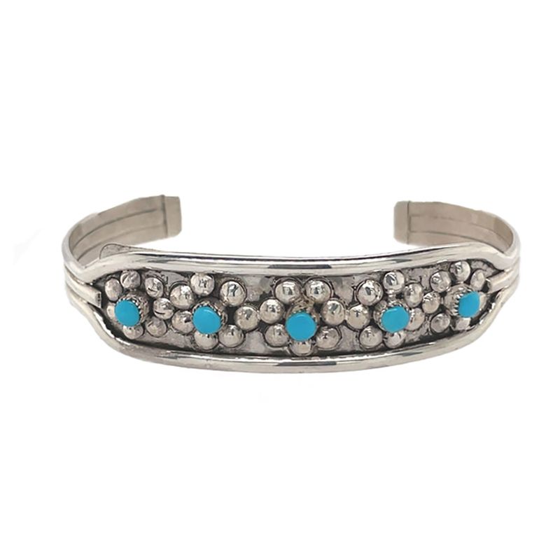 SILVER TUQUOISE FLOWER BRACELET ZUNI-RONALD YATSATTIE
