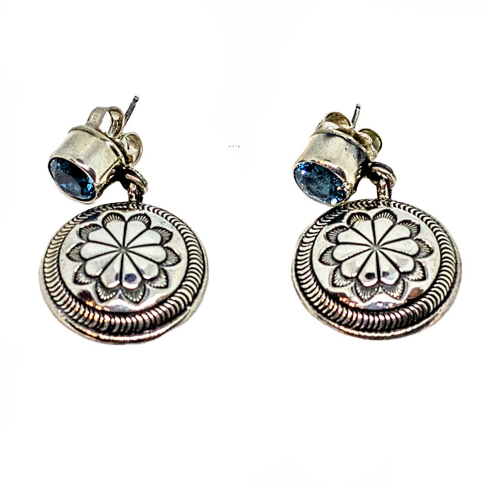 SILVER STAMPED TOPAZ EARRINGS NAVAJO - RB