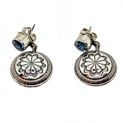 SILVER STAMPED TOPAZ EARRINGS NAVAJO - RB