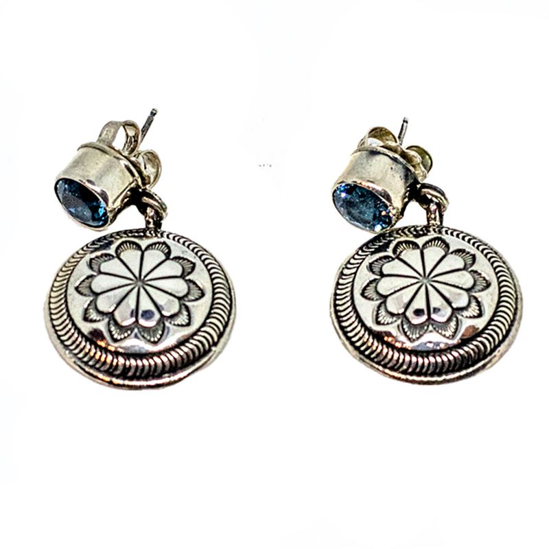 SILVER STAMPED TOPAZ EARRINGS NAVAJO - RB