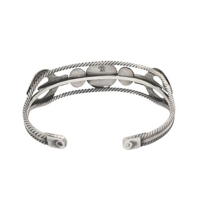 SILVER BRUSHED TURQUOISE CUFF BRACELET NAVAJO - BOBBY PLATERO