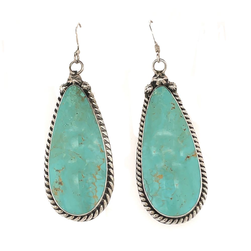 SILVER TURQUOISE TEARDROP EARRINGS NAVAJO - BRANDON BELIN