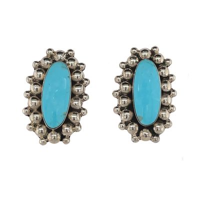 SILVER OVAL TURQUOISE EARRINGS NAVAJO-SHENNA JACK