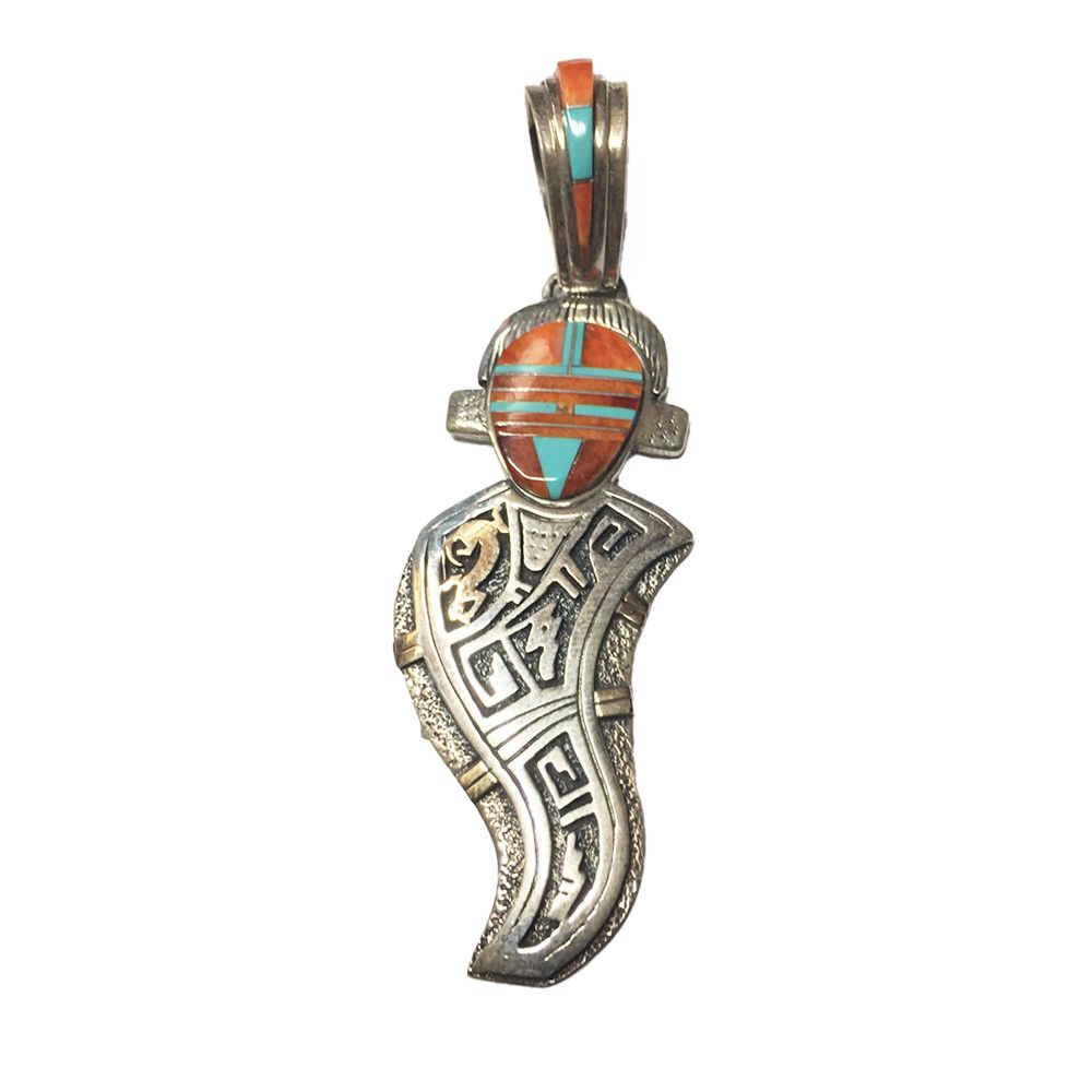 SILVER &amp;14KT KACHINA INLAY PENDANT NAVAJO-MARK YAZZIE