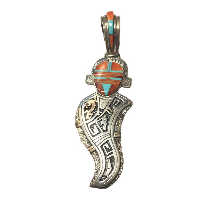 SILVER &amp;14KT KACHINA INLAY PENDANT NAVAJO-MARK YAZZIE