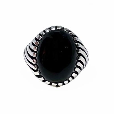 SILVER OVAL BLACK ONYX RING 