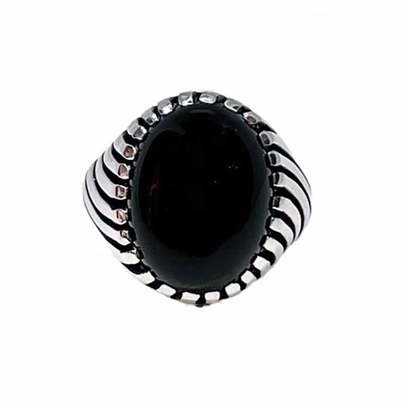 SILVER OVAL BLACK ONYX RING 