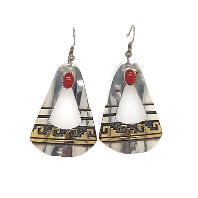 SILVER &amp; GOLD-FILLED CORAL EARRINGS NAVAJO - T&amp;R SINGER