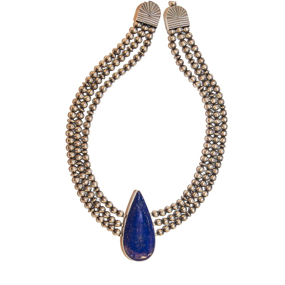 SILVER NAVAJO PEARL &amp; LAPIS NECKLACE NAVAJO-RAYMOND DELGARITO