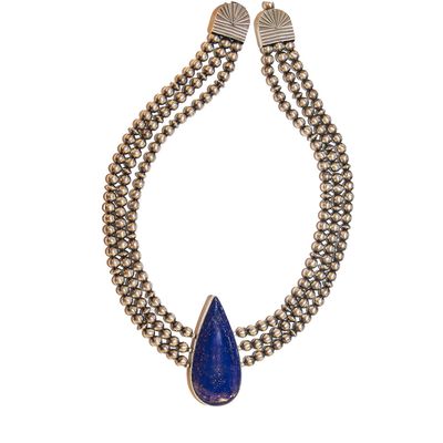 SILVER NAVAJO PEARL &amp; LAPIS NECKLACE NAVAJO-RAYMOND DELGARITO