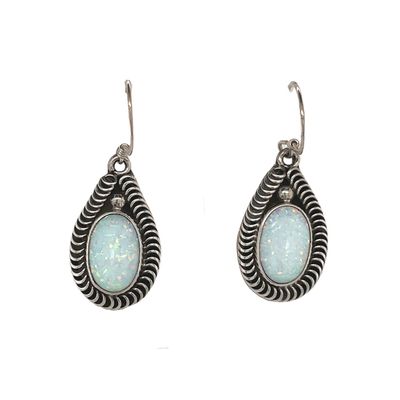 SILVER OVAL WHITE OPAL EARRING NAVAJO - RB