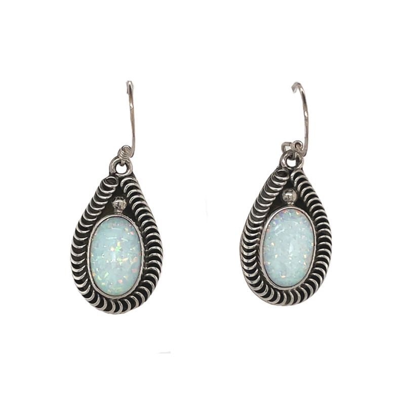 SILVER OVAL WHITE OPAL EARRING NAVAJO - RB