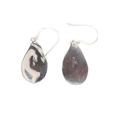 SILVER OVAL WHITE OPAL EARRING NAVAJO - RB