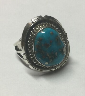 SILVER TURQUOISE RING NAVAJO-SAMUEL YELLOWHAIR - SIZE 7