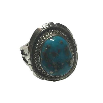 SILVER TURQUOISE RING NAVAJO-SAMUEL YELLOWHAIR - SIZE 7