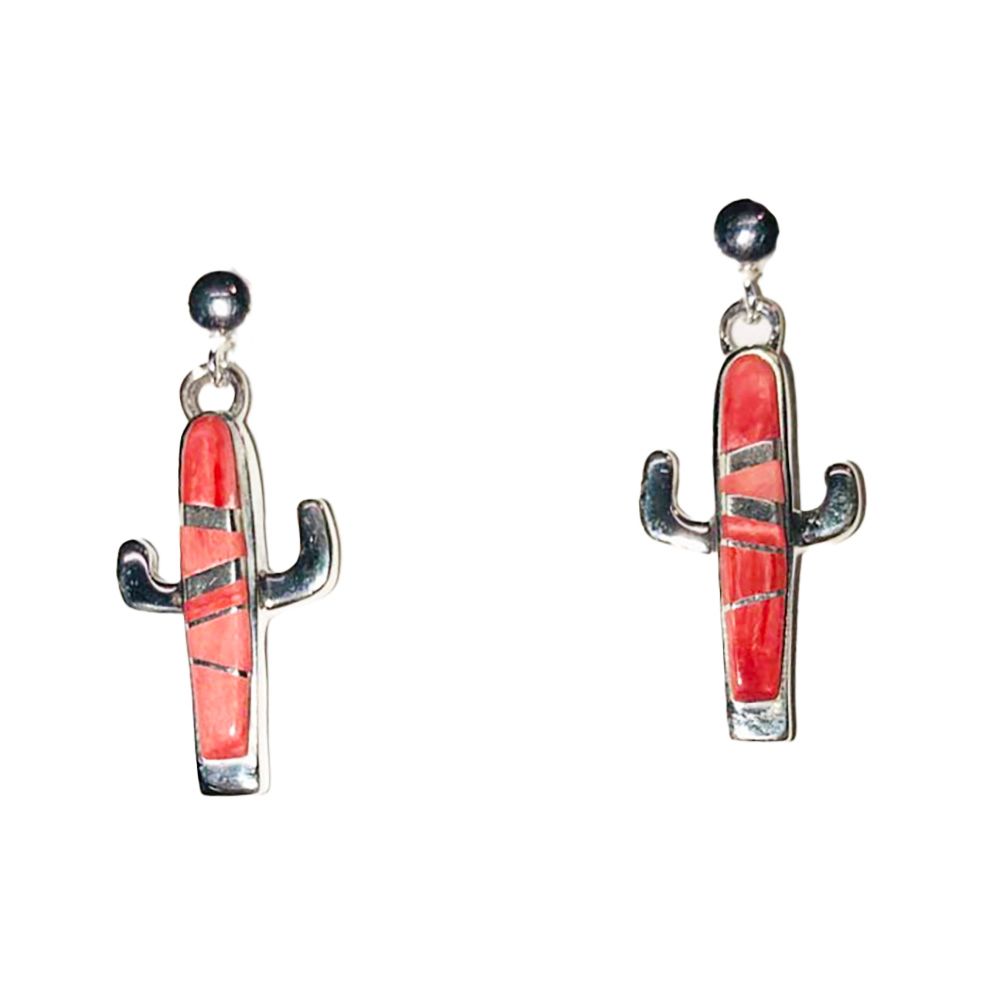 SILVER SPINY OYSTER SAGUARO EARRINGS NAVAJO -  VALERIE YAZZIE