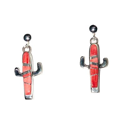 SILVER SPINY OYSTER SAGUARO EARRINGS NAVAJO -  VALERIE YAZZIE