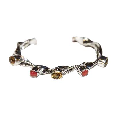 SILVER CORAL &amp; CITRINE  CUFF BRACELET NAVAJO - T. LEWIS