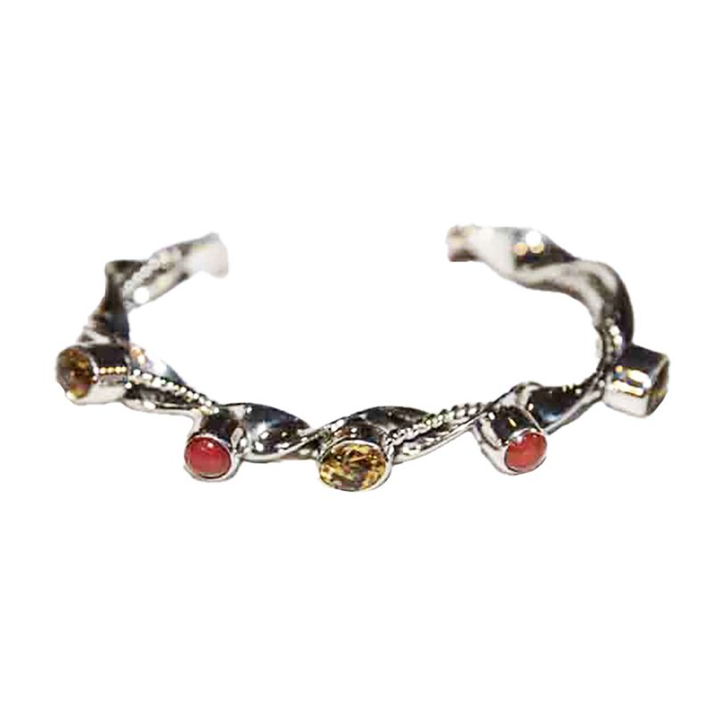 SILVER CORAL &amp; CITRINE  CUFF BRACELET NAVAJO - T. LEWIS
