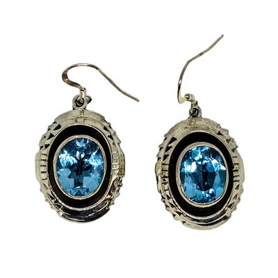 SILVER OVAL TOPAZ EARRINGS NAVAJO - SHENNA JACK