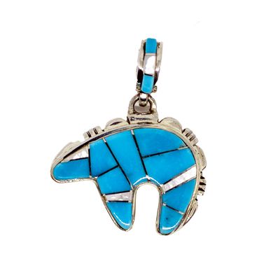 SILVER INLAY BEAR PENDANT NAVAJO - TSF&amp;AMP