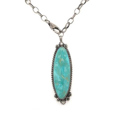 SILVER OVAL TURQUOISE NECKLACE NAVAJO-ROBERT SHAKEY