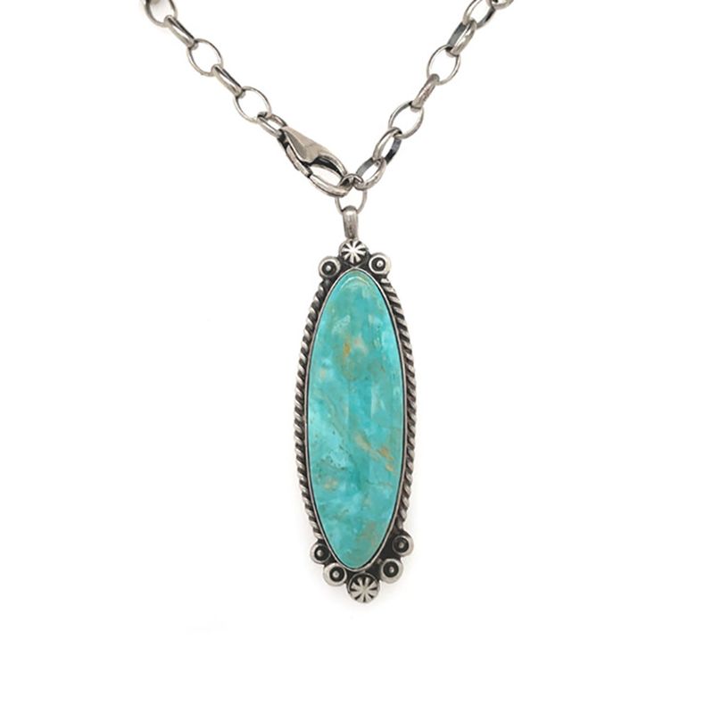 SILVER OVAL TURQUOISE NECKLACE NAVAJO-ROBERT SHAKEY