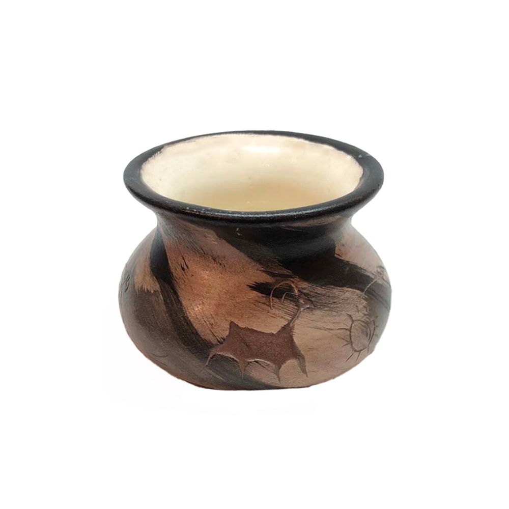 "SM SHAMAN GATHERING" Petroglyph Pottery 2.5" x 3.5"