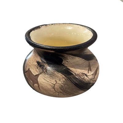 "SM SHAMAN GATHERING" Petroglyph Pottery 2.5" x 3.5"
