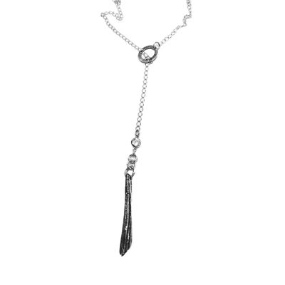 SILVER OXIDIZED CAST PASTA &amp; CZ LARIAT