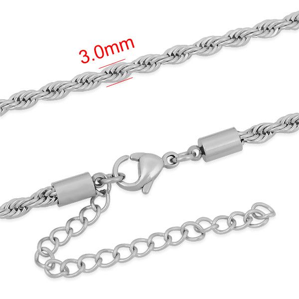 SILVER STAINLESS 3MM ROPE CHAIN , Size: 16