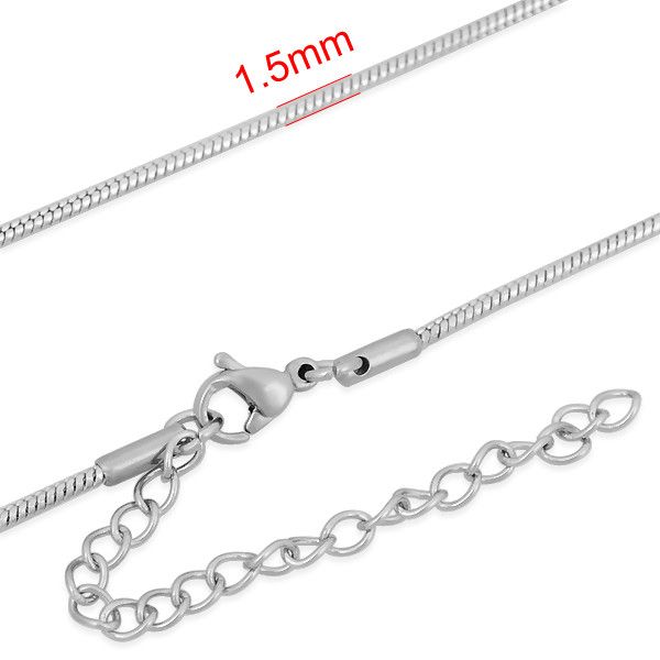 SILVER STAINLESS 1.5MM SNAKE CHAIN , Size: 16"
