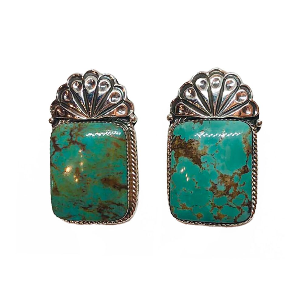 SILVER TURQUOISE EARRINGS NAVAJO - SHEENA JACK